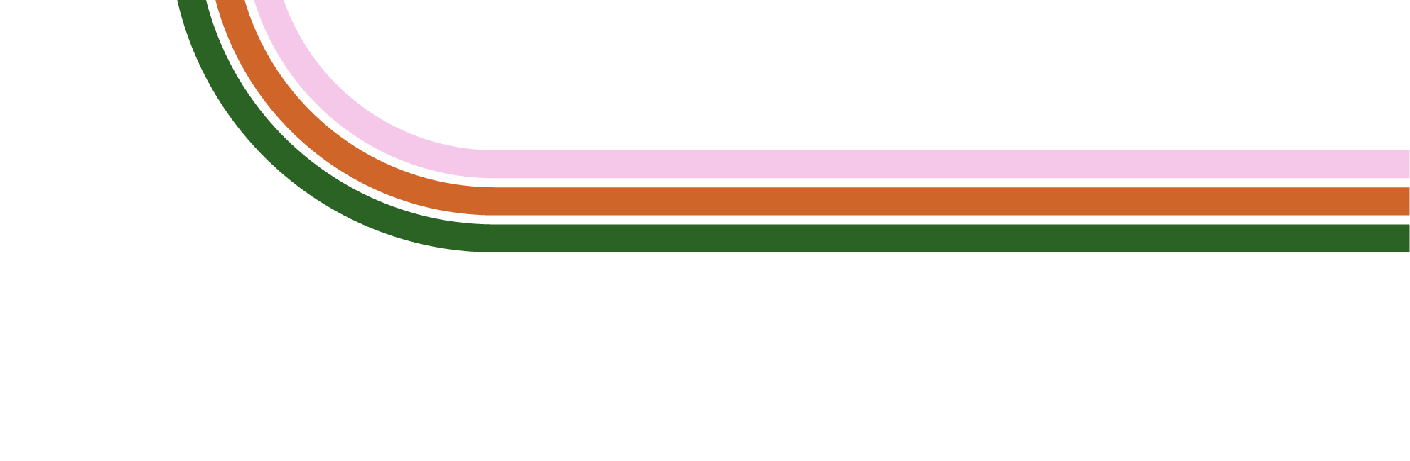 a 70s type swirl with 3 lines of light pink, bright orange, and evergreen forest green