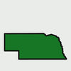 An animation of a green state of Nebraska with a heart popping up and disappearing around the Hastings, Nebraska area.